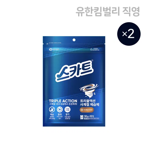 트리플액션 제습제 포장과 30g 10개입 표기가 보이는 다른 구성 이미지예요.