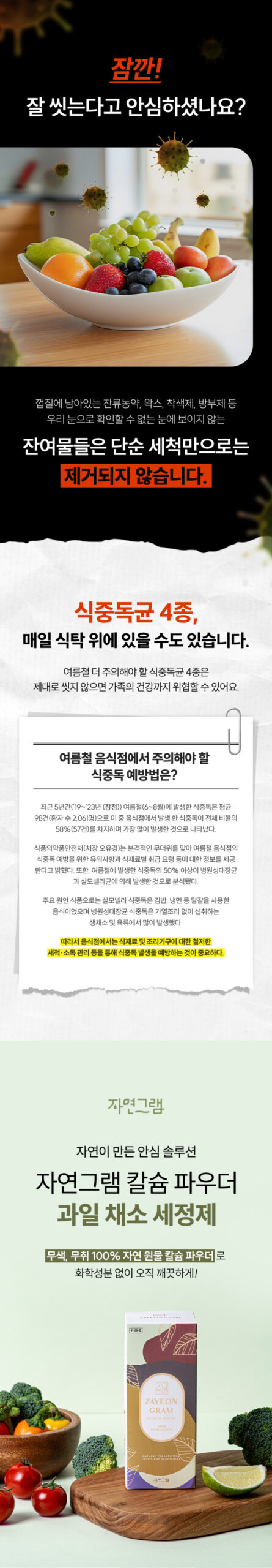 과일과 채소 세척 필요성을 강조한 안내 이미지